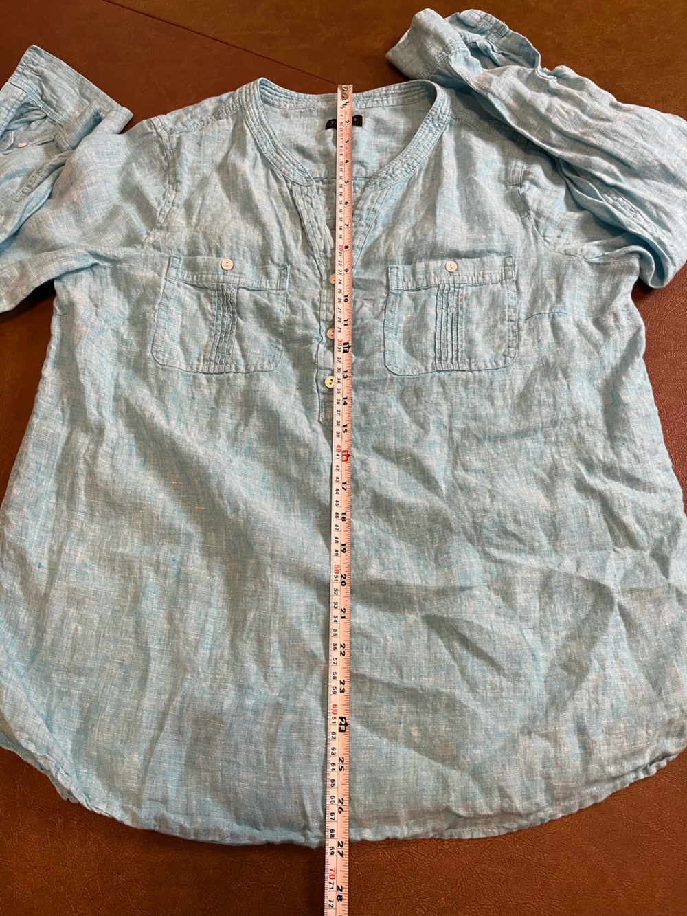 Talbots Light Turquoise Casual Button-Front 100% Linen Top Size Medium - Picture 6 of 6